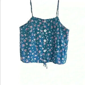 Sam & Lavi Blue Floral Spaghetti Strap Cropped Top Size L